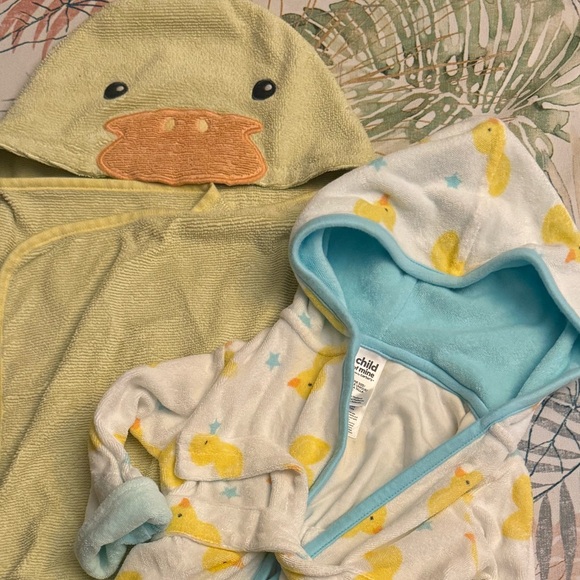 Duck print baby bathrobe and hooded towel yellow duck - Picture 2 of 2